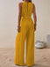 1950s Surplice V-Neck Solid Belted Jumpsuit: 1950s detail work for the woman who notices