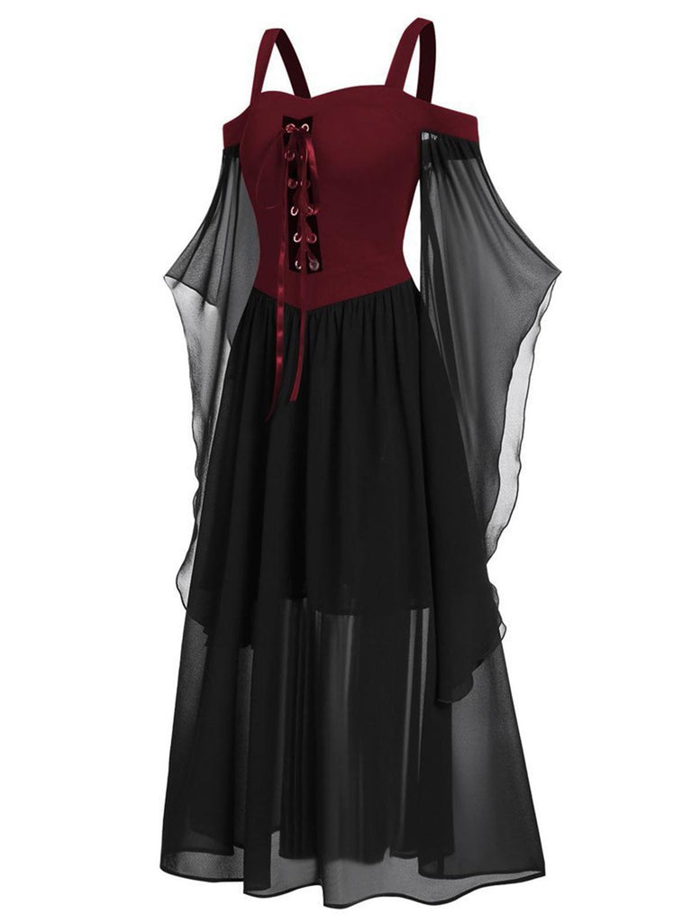 1950s Suspender Contrast Color Chiffon Strap Dress — vintage elegance for the modern woman