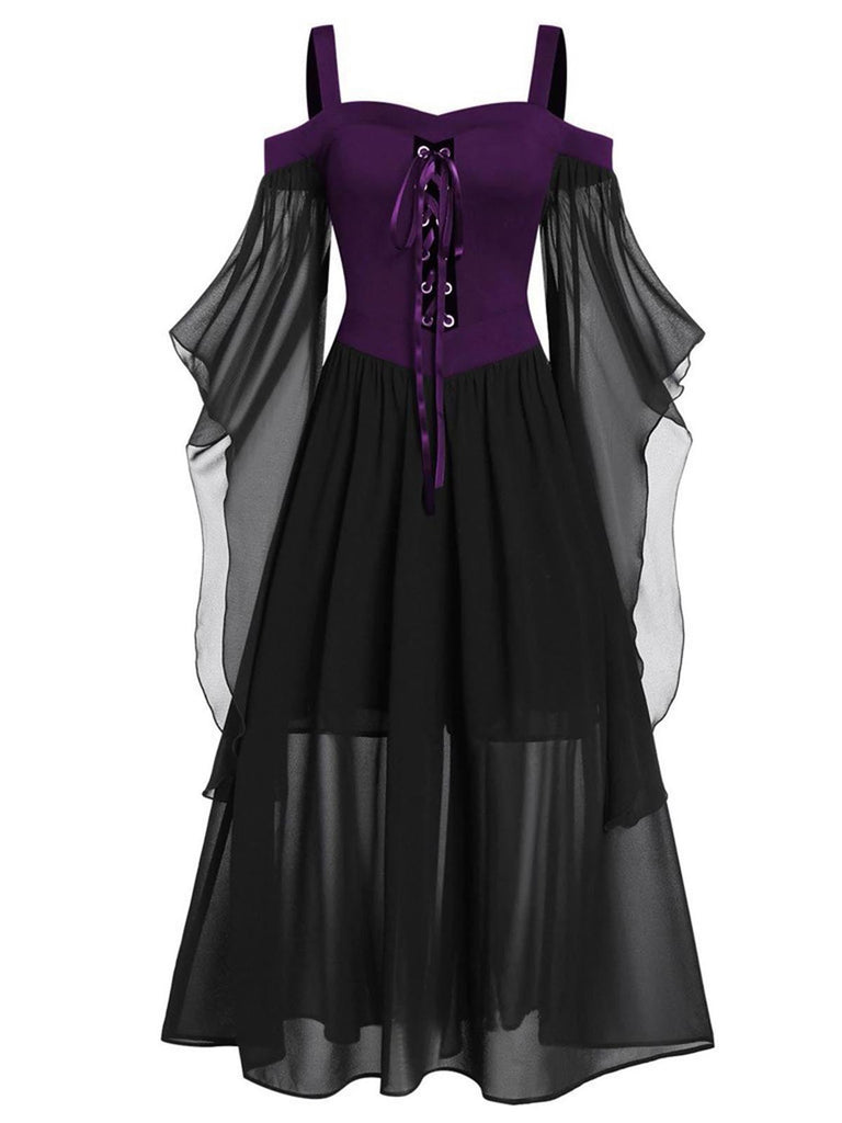 1950s Suspender Contrast Color Chiffon Strap Dress — vintage elegance for the modern woman