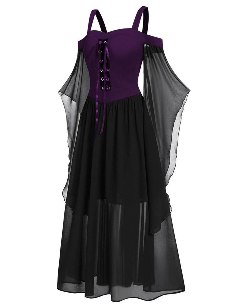 1950s Suspender Contrast Color Chiffon Strap Dress: timeless style reimagined