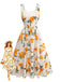 Orange 1950s Vintage Floral V Neck Dress 1
