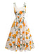 Orange 1950s Vintage Floral V Neck Dress 3