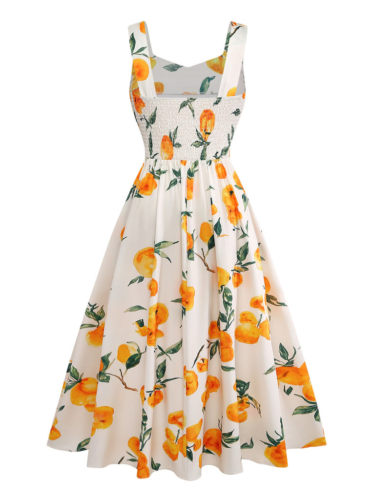 Orange 1950s Vintage Floral V Neck Dress 2