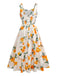 Orange 1950s Vintage Floral V Neck Dress 2
