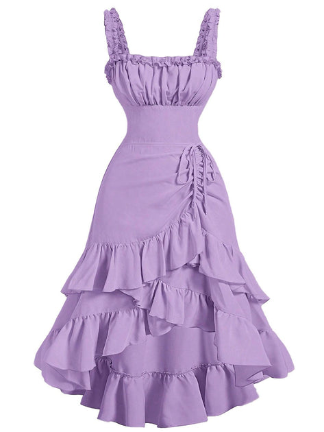 1950s Suspender Ruched Tiered Ruffle Hem Dress | Retro Stage