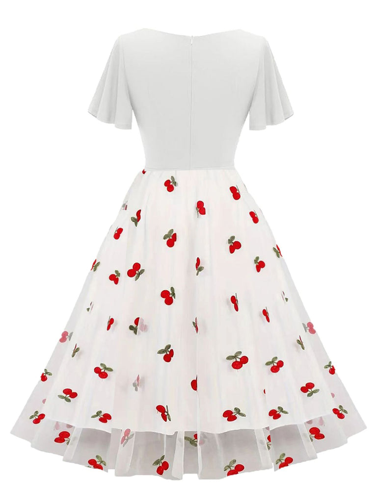 1950s Sweetheart Neck Cherry Mesh Dress: where 1950s romance meets her modern spirit
