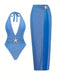 2PCS Lake Blue 1950s Star Lace-Up Halter Swimsuit & Cover-Up - vintage swimsuit, pin-up style