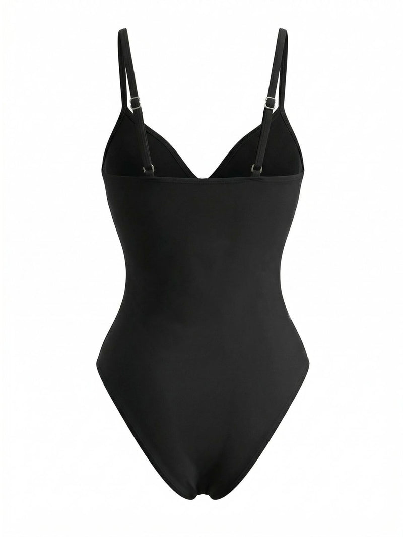 Black 1950s Spaghetti Strap 3D Cherry One-Piece Swimsuit | Retro Stage