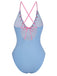 Light Blue 1950s Stripe Lace-Up Ruched One-Piece Swimsuit - vintage swimsuit, pin-up style