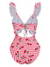 Red 1950s Plaid Cherry Ruffled Sweetheart Neck One-Piece Swimsuit - vintage swimsuit, pin-up style, elegant red