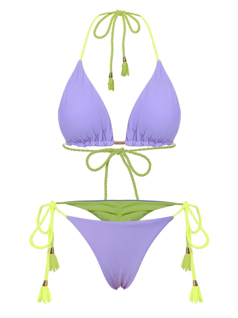 1950s Tie Back Backless Braided Bikini Set, vintage swimsuit, pin-up swimwear - perfect for women who love vintage and retro fashion