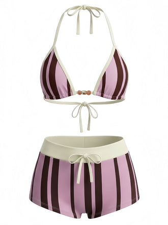 1950s Tie Halter Beaded Star Print Swimwear Set - vintage swimsuit, pin-up style