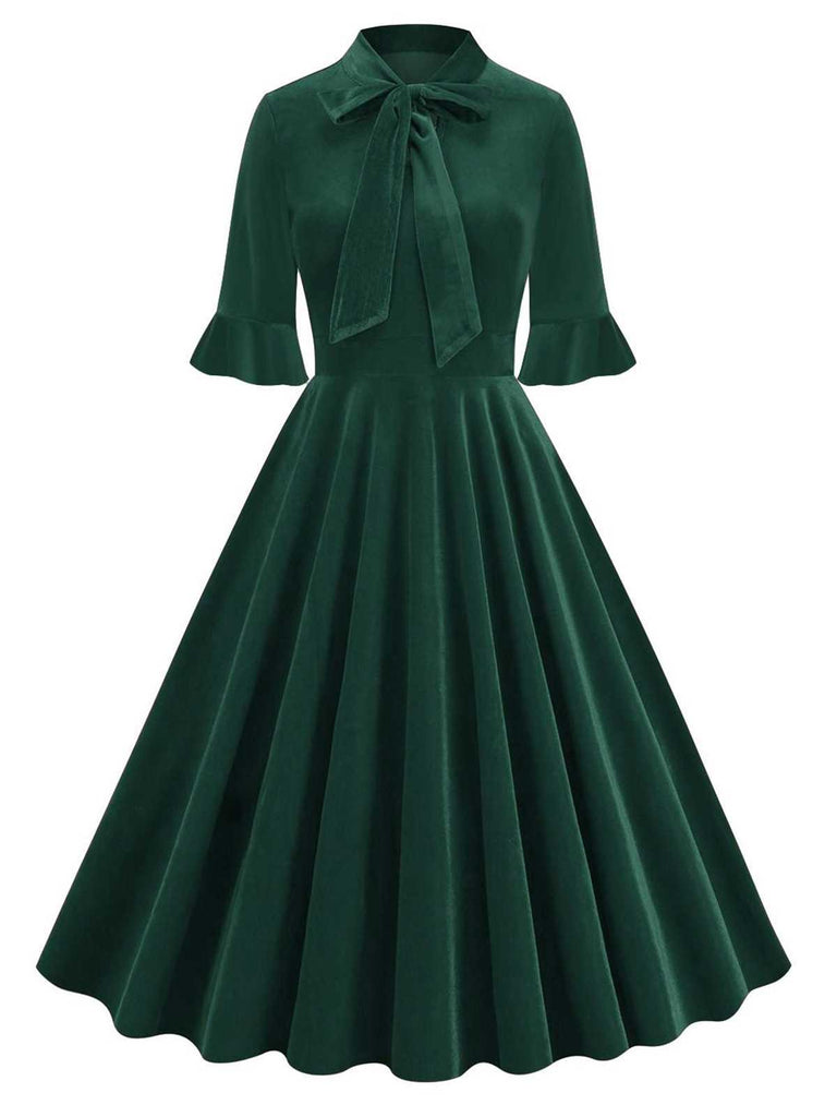 1950s Tie Neck Velvet Flared Sleeve Dress: where 1
