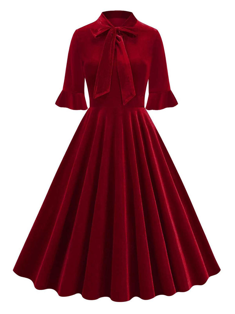 1950s Tie Neck Velvet Flared Sleeve Dress — the ki