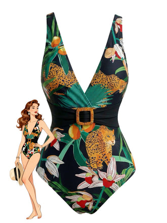 1950s Print Vintage One Piece One Piece Swimsuit