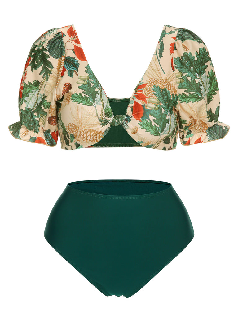 1950s Tropical Plant Patchwork Bikini Set & Cover-Up — because 1950s glamour never goes out of style