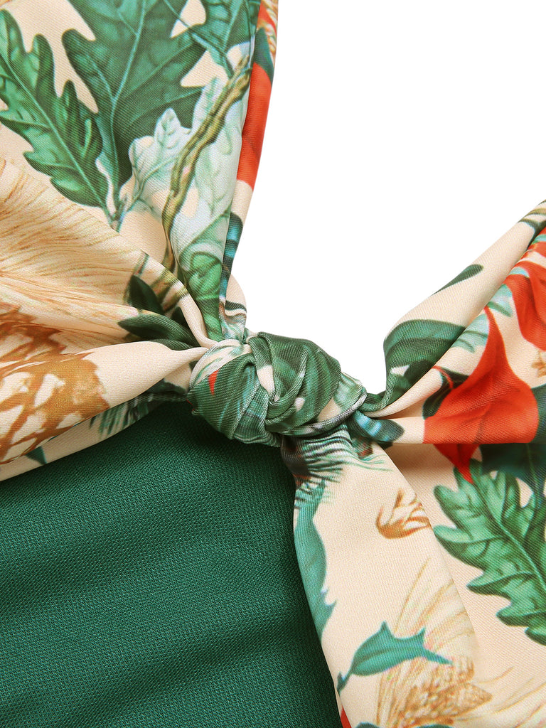She's wearing 1950s Tropical Plant Patchwork Bikini Set & Cover-Up and the whole beach remembers the 1950s