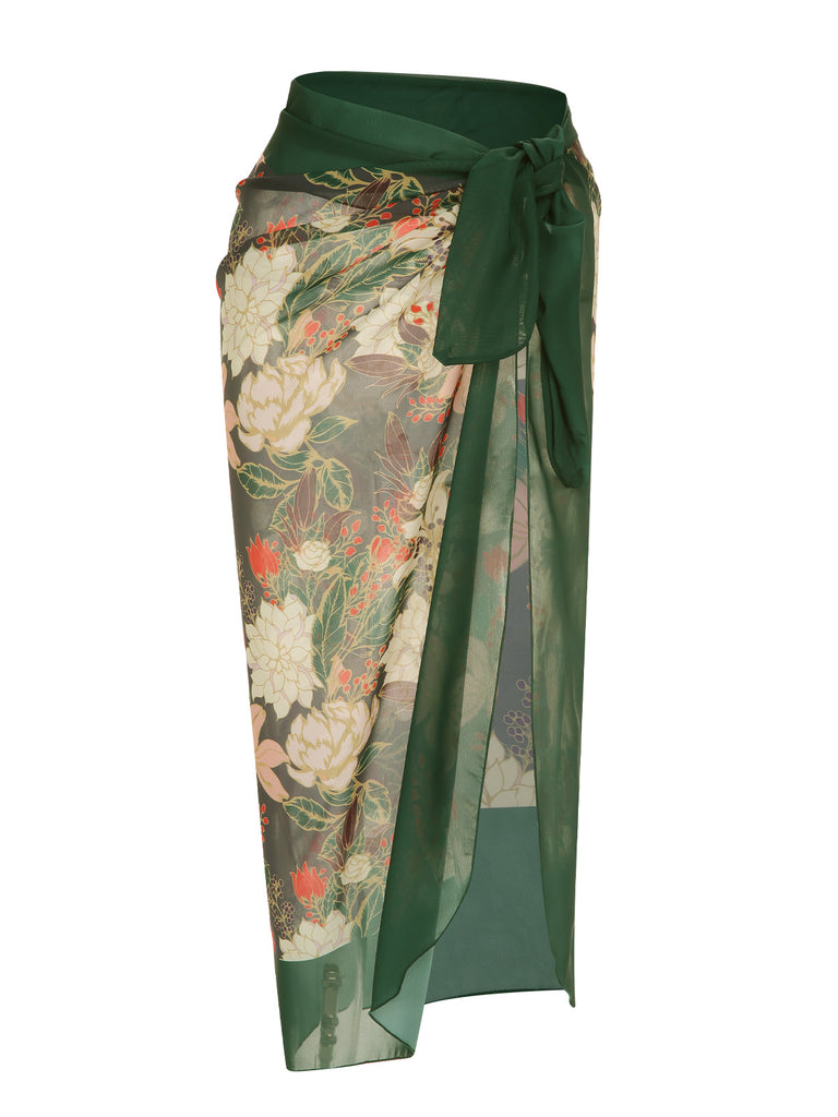 1950s Tropical Plant Patchwork Bikini Set & Cover-Up: 1950s Riviera elegance, reimagined for her