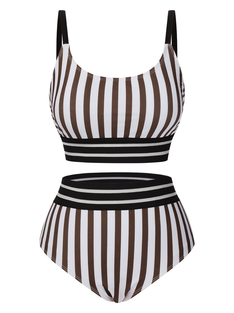 1950s UNeck Vertical Stripes Straps | 1950s | vintage swimsuit, retro beachwear