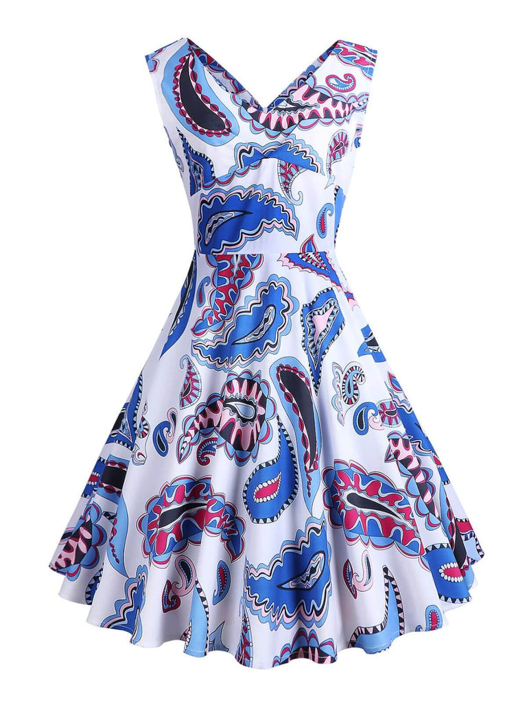This 1950s V-Neck All Over Print Swing Dress wraps her in 1950s elegance, one twirl at a time