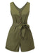 Olive Green 1950s V-Neck Button Waist Tie Romper, vintage romper, retro jumpsuit - perfect for women who love vintage and retro fashion