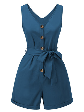 1950s V-Neck Button Waist Tie Romper — vintage elegance for the modern woman
