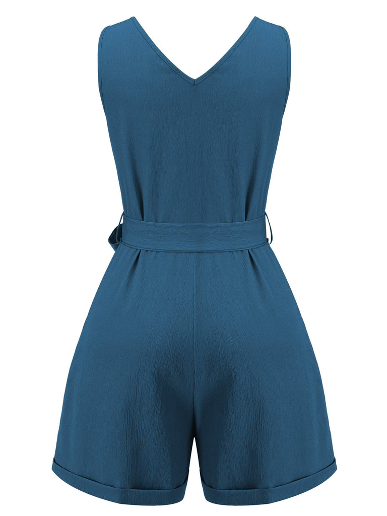 1950s V-Neck Button Waist Tie Romper: timeless style reimagined