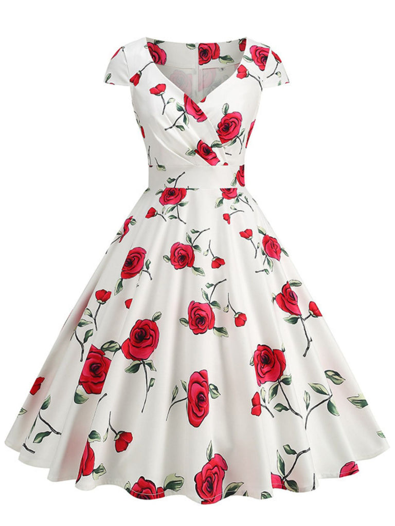 1950s Rose V-Neck Cap Sleeve Dress | Retro Stage