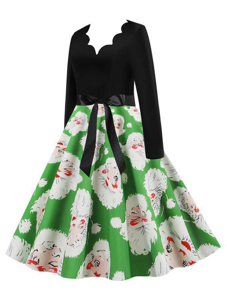 1950s V-Neck Christmas Santa Belted Swing Dress: where 1950s romance meets her modern spirit
