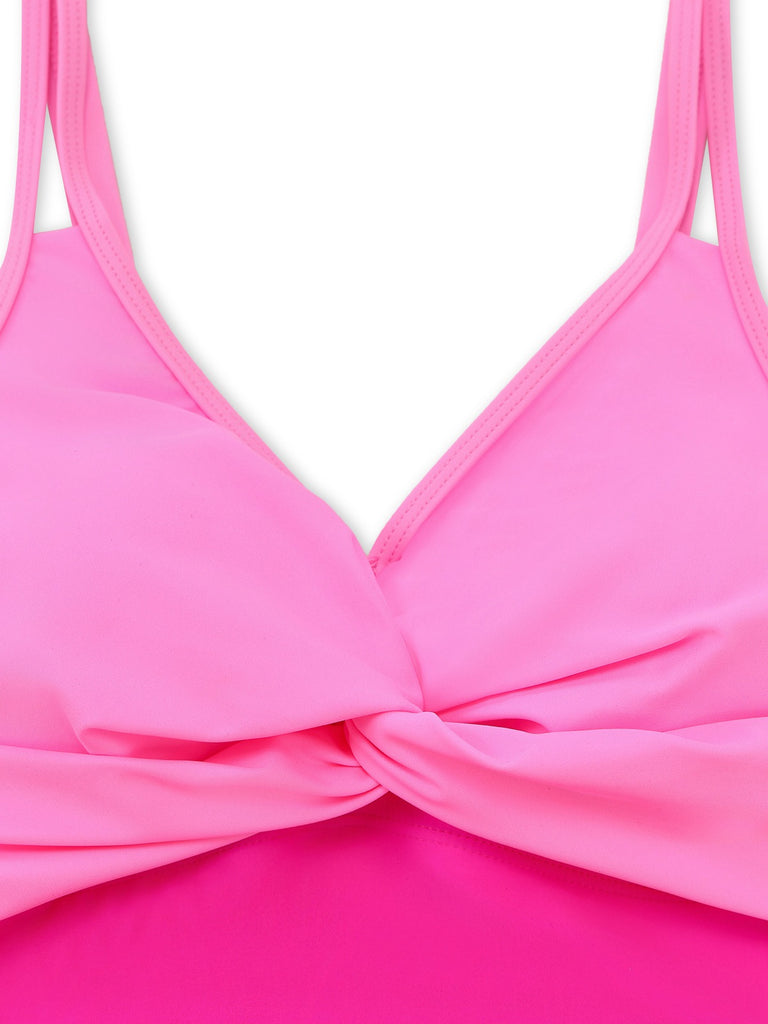 1950s V-Neck Color Patchwork One-Piece Swimsuit - vintage swimsuit, pin-up style