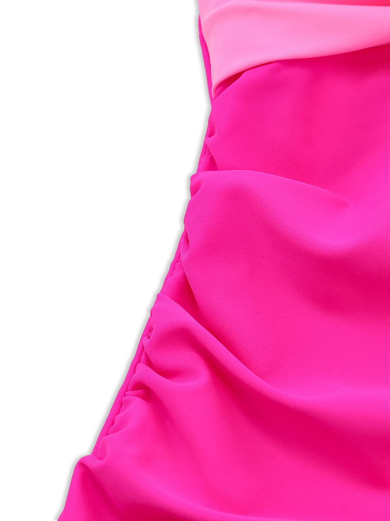 1950s V-Neck Color Patchwork One-Piece Swimsuit - vintage swimsuit, pin-up style