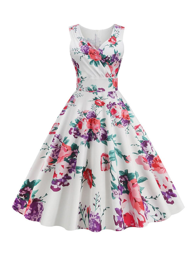 1950s V-Neck Floral Sleeveless Dress, vintage dress, retro fashion, rockabilly, pin-up fashion - perfect for women who love vintage and retro fashion