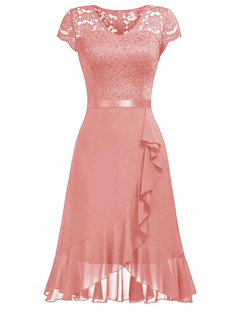 1950s V-Neck Lace Ruffles Solid Dress: timeless style reimagined