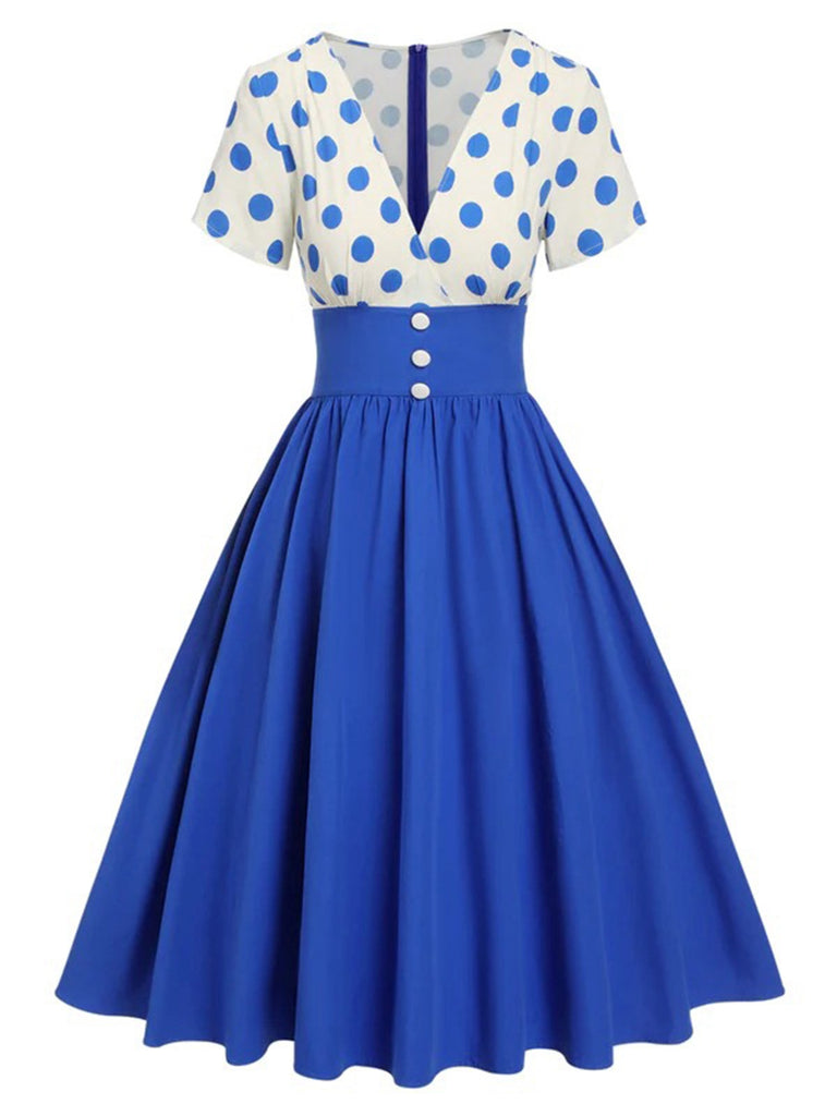 1950s V-Neck Polka Dots Swing Dress — a 1950s silhouette that turns sidewalks into runways