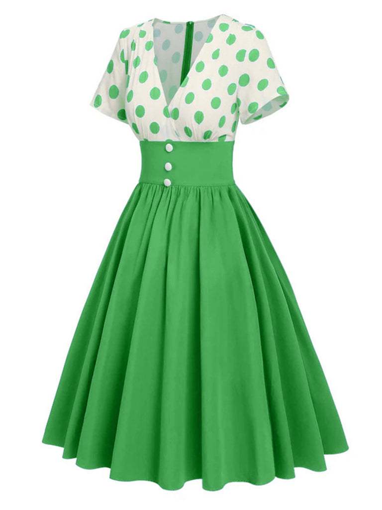 1950s V-Neck Polka Dots Swing Dress: where 1950s romance meets her modern spirit