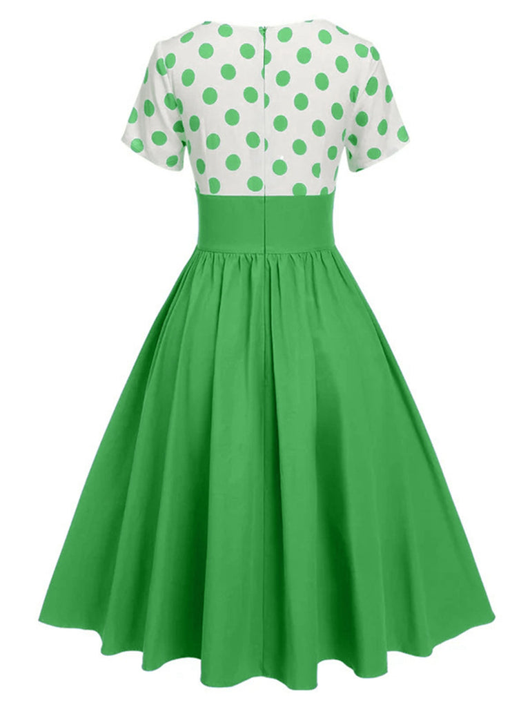1950s V-Neck Polka Dots Swing Dress, vintage dress, retro fashion, rockabilly, pin-up fashion - perfect for women who love vintage and retro fashion