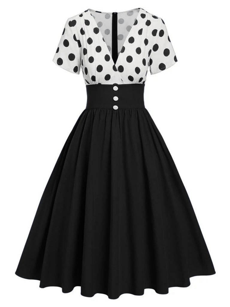 1950s V-Neck Polka Dots Swing Dress — the kind of 1950s dress that makes strangers smile