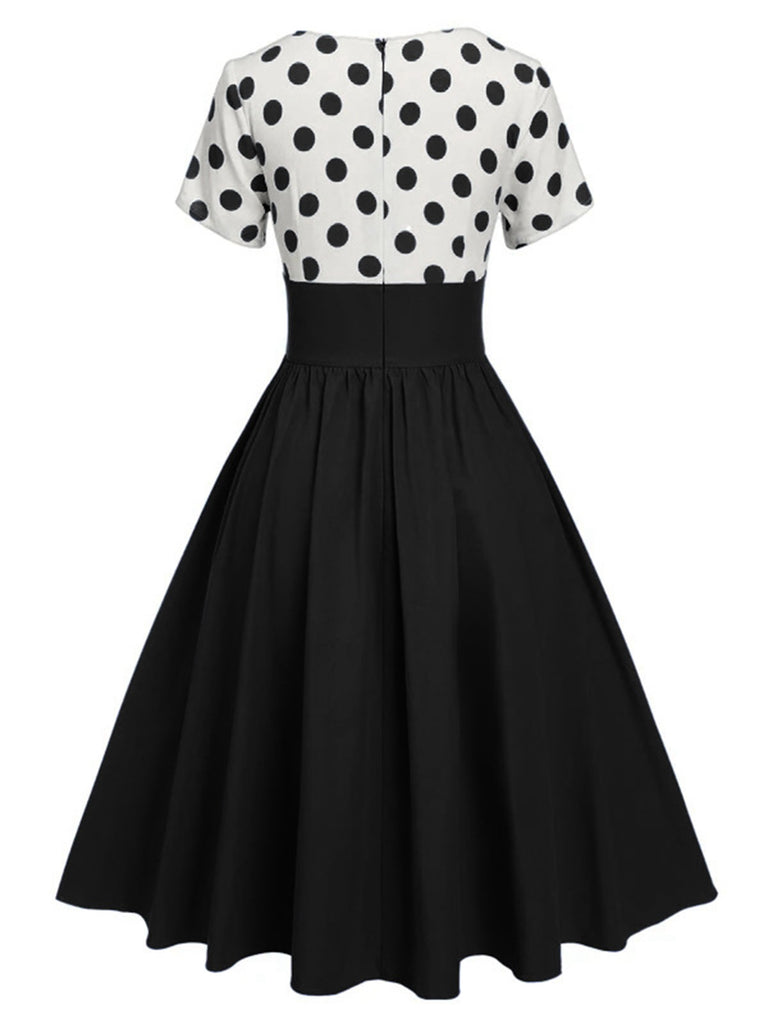 She slips into this 1950s V-Neck Polka Dots Swing Dress and suddenly it's a 1950s daydream