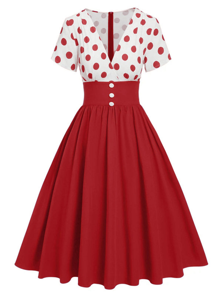 1950s V-Neck Polka Dots Swing Dress: where 1950s romance meets her modern spirit