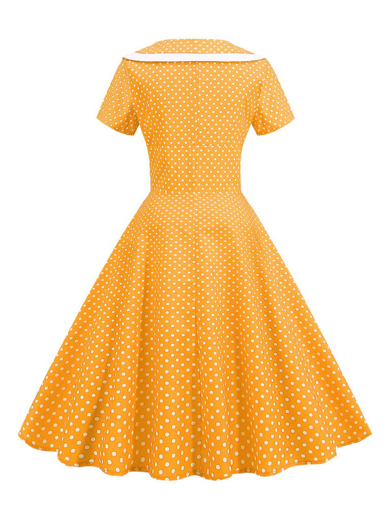 1950s V-Neck Polka Dots Swing Dress, vintage dress, retro fashion, rockabilly, pin-up fashion - perfect for women who love vintage and retro fashion