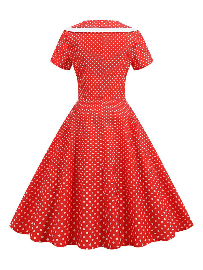 1950s V-Neck Polka Dots Swing Dress, vintage dress, retro fashion, rockabilly, pin-up fashion - perfect for women who love vintage and retro fashion