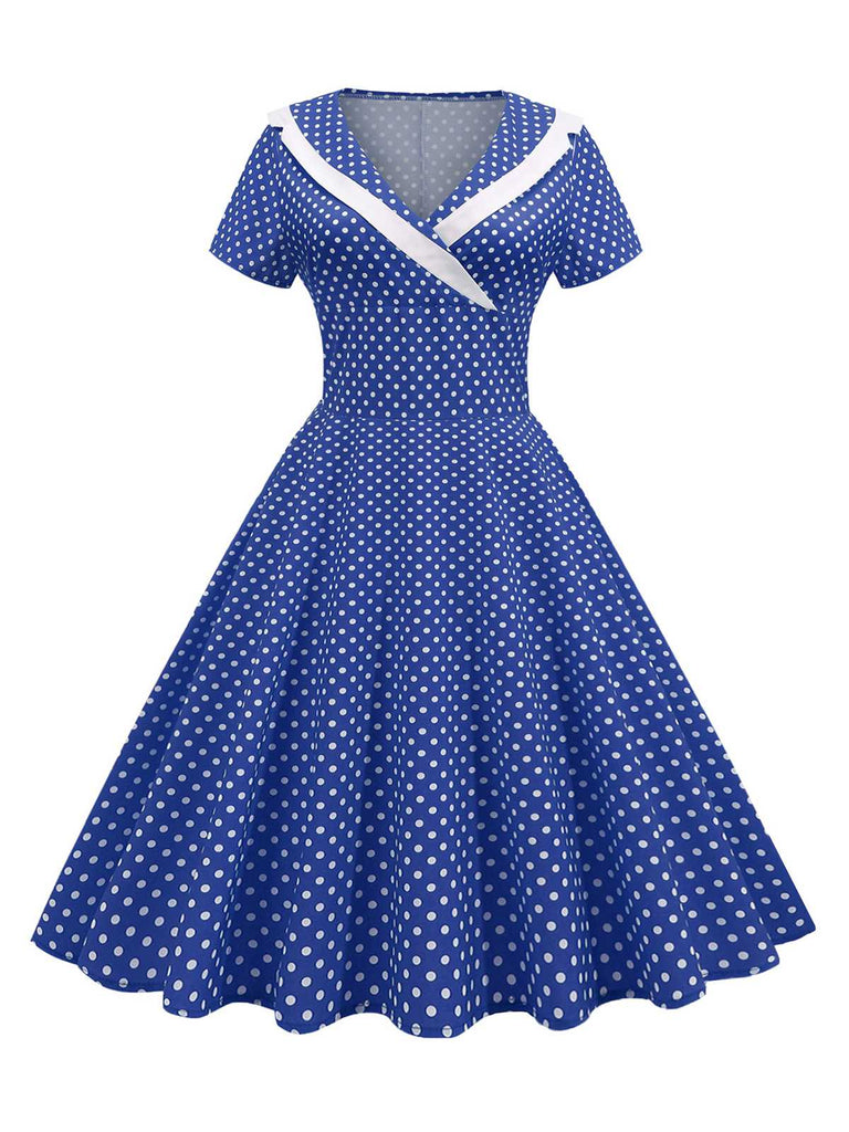 1950s V-Neck Polka Dots Swing Dress, vintage dress, retro fashion, rockabilly, pin-up fashion - perfect for women who love vintage and retro fashion