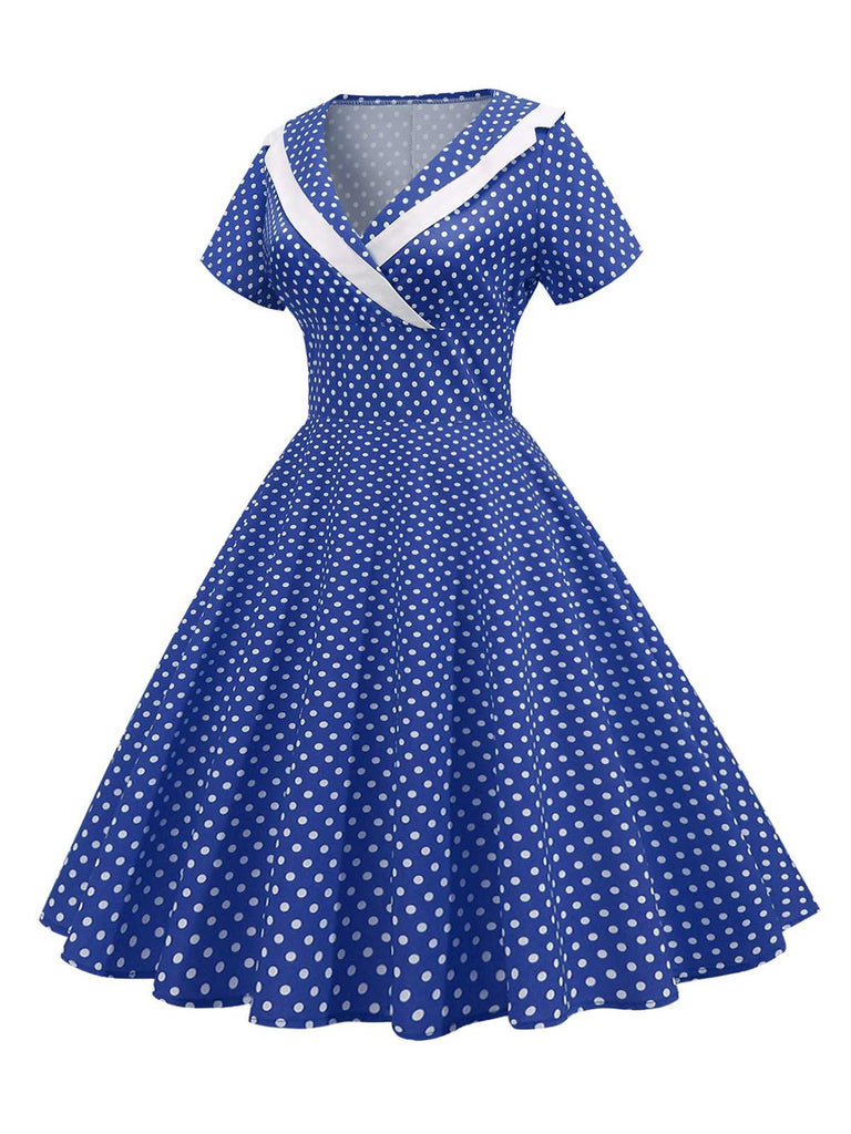 1950s V-Neck Polka Dots Swing Dress, vintage dress, retro fashion, rockabilly, pin-up fashion - perfect for women who love vintage and retro fashion