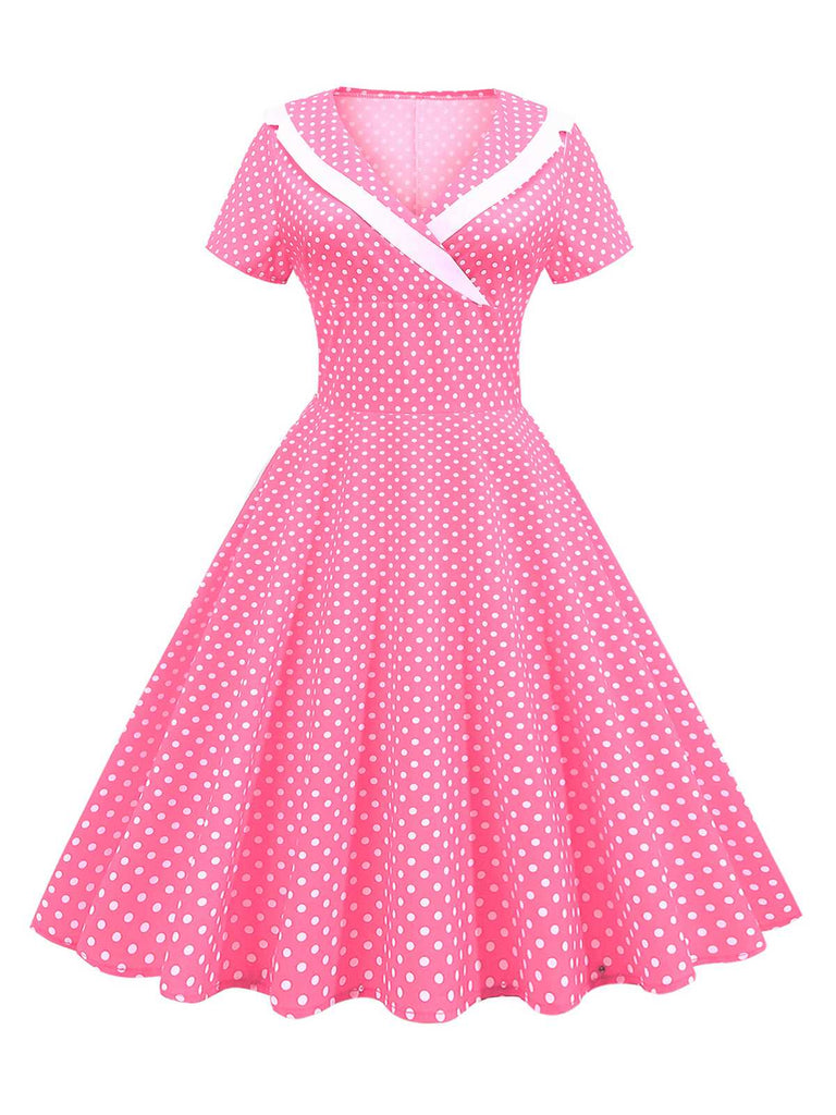 1950s V-Neck Polka Dots Swing Dress, vintage dress, retro fashion, rockabilly, pin-up fashion - perfect for women who love vintage and retro fashion