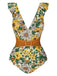 1950s V-Neck Ruffle Shoulder Belted Swimsuit — 1950s poolside glamour meets sun-drenched confidence