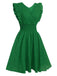 She slips into this 1950s V-Neck Smocked Waist Ruffles Sleeveless Dress and suddenly it's a 1950s daydream