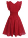 1950s V-Neck Smocked Waist Ruffles Sleeveless Dress: where 1950s romance meets her modern spirit