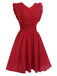 This 1950s V-Neck Smocked Waist Ruffles Sleeveless Dress wraps her in 1950s elegance, one twirl at a time