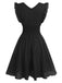 She slips into this 1950s V-Neck Smocked Waist Ruffles Sleeveless Dress and suddenly it's a 1950s daydream