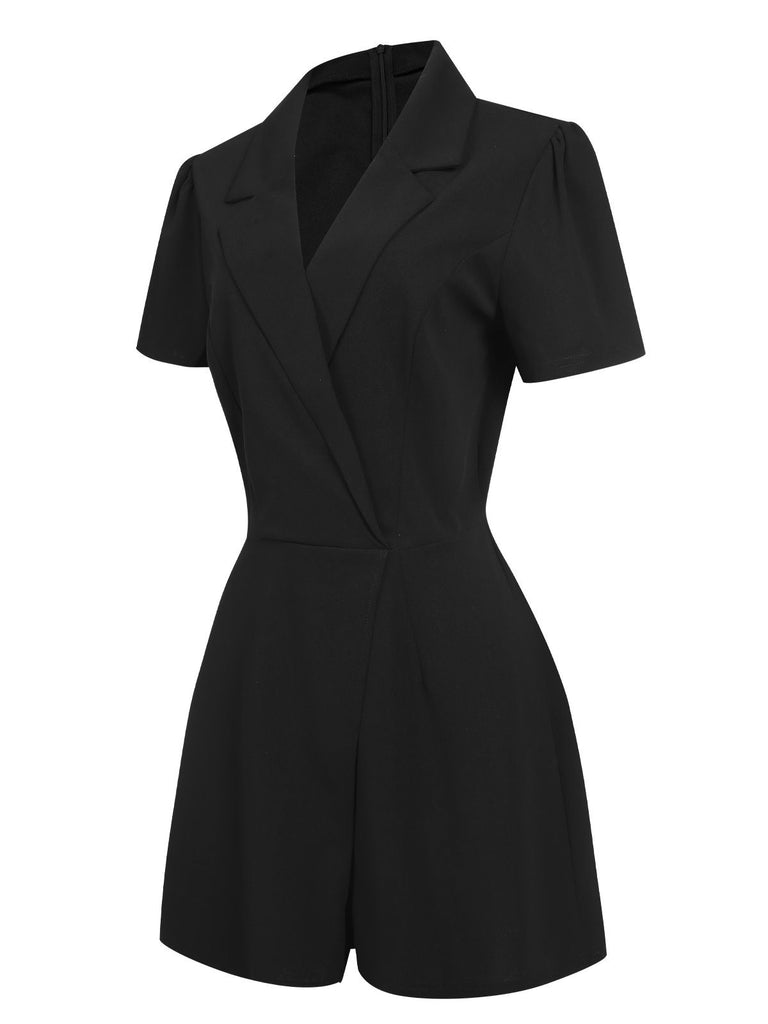 1950s V-Neck Solid Lapel Romper, vintage romper, retro jumpsuit - perfect for women who love vintage and retro fashion